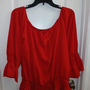 Elegant Red Blouse with Tie Accent